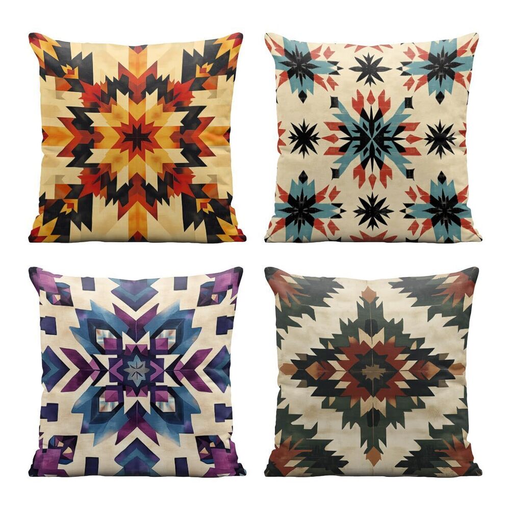 4520 Boho Pillow Covers 18x18 Inch Set of 4, Colorful Geometric Abstract